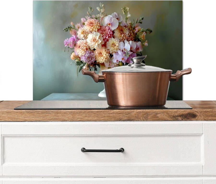 KitchenYeah Spatscherm keuken 60x40 cm Kookplaat achterwand Orchidee Boeket Vaas Bloemen Muurbeschermer Spatwand fornuis Hoogwaardig aluminium