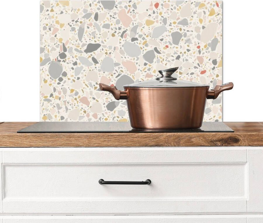 KitchenYeah Spatscherm keuken 60x40 cm Kookplaat achterwand Patronen Licht Terrazzo Decoratie Muurbeschermer Spatwand fornuis Hoogwaardig aluminium