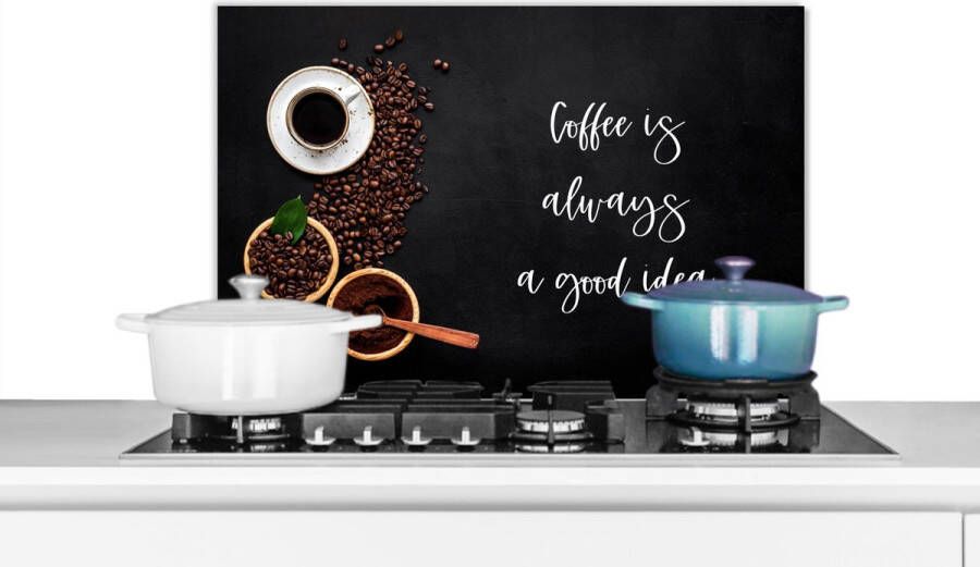 KitchenYeah Spatscherm keuken 60x40 cm Kookplaat achterwand Quotes Spreuken Coffee is always a good idea Koffie Muurbeschermer Spatwand fornuis Hoogwaardig aluminium