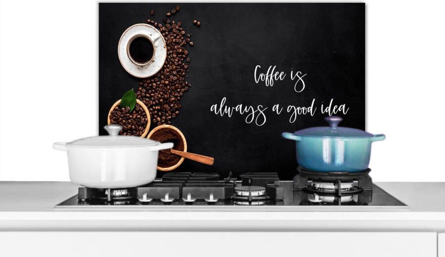 KitchenYeah Spatscherm keuken 60x40 cm Kookplaat achterwand Quotes Spreuken Coffee is always a good idea Koffie Muurbeschermer Spatwand fornuis Hoogwaardig aluminium