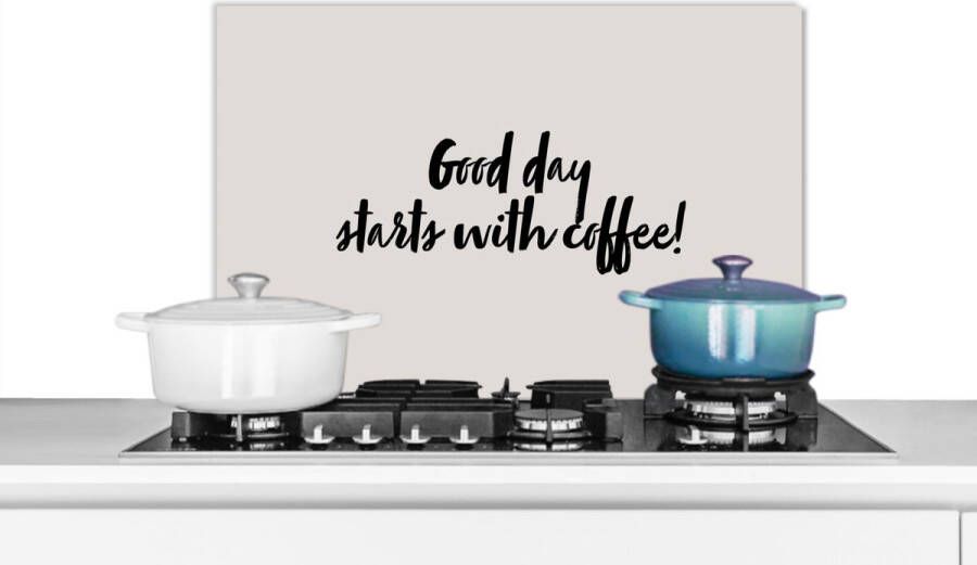 KitchenYeah Spatscherm keuken 60x40 cm Kookplaat achterwand Quotes Spreuken Koffie Good day starts with coffee! Muurbeschermer Spatwand fornuis Hoogwaardig aluminium