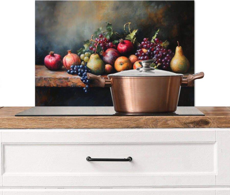 KitchenYeah Spatscherm keuken 60x40 cm Kookplaat achterwand Rustiek Stilleven Fruit Muurbeschermer Spatwand fornuis Hoogwaardig aluminium