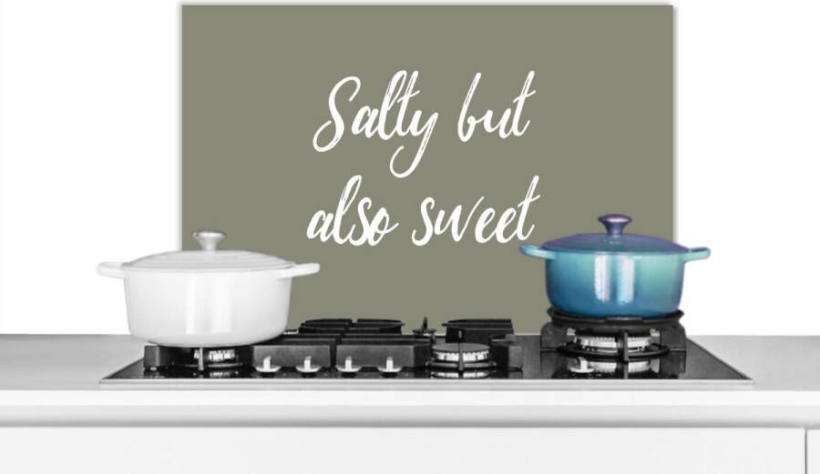 KitchenYeah Spatscherm keuken 60x40 cm Kookplaat achterwand Salty but also sweet Spreuken Quotes Kruiden Muurbeschermer Spatwand fornuis Hoogwaardig aluminium