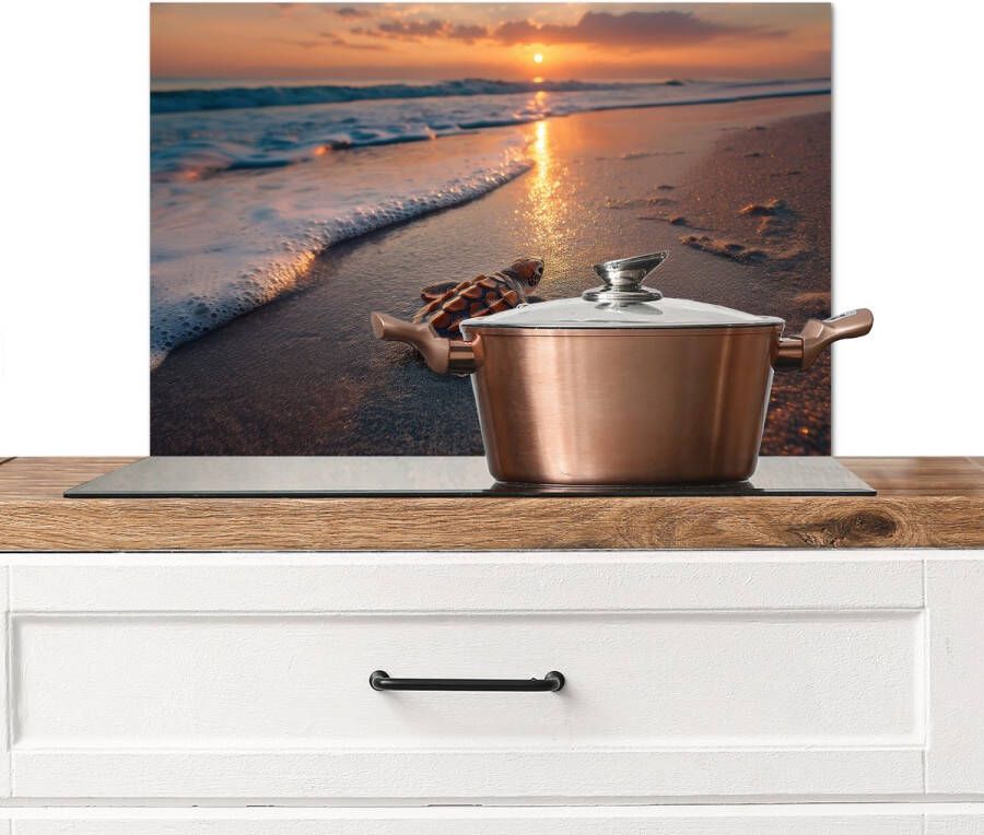 KitchenYeah Spatscherm keuken 60x40 cm Kookplaat achterwand Schildpad strand Zonsondergang Muurbeschermer Spatwand fornuis Hoogwaardig aluminium