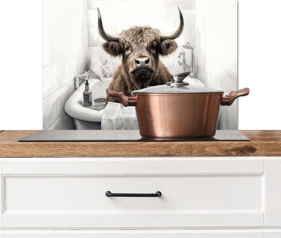 KitchenYeah Spatscherm keuken 60x40 cm Kookplaat achterwand Schotse hooglander Badkuip Badkamer Krant Muurbeschermer Spatwand fornuis Hoogwaardig aluminium