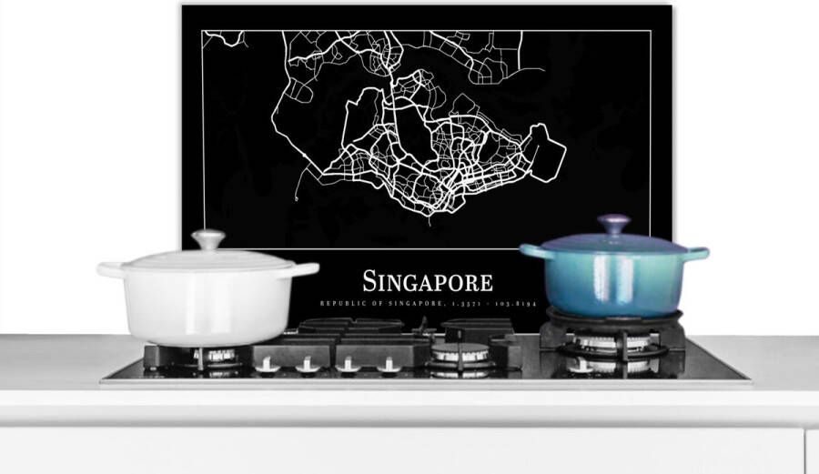 KitchenYeah Spatscherm keuken 60x40 cm Kookplaat achterwand Singapore Kaart Plattegrond Stadskaart Muurbeschermer Spatwand fornuis Hoogwaardig aluminium