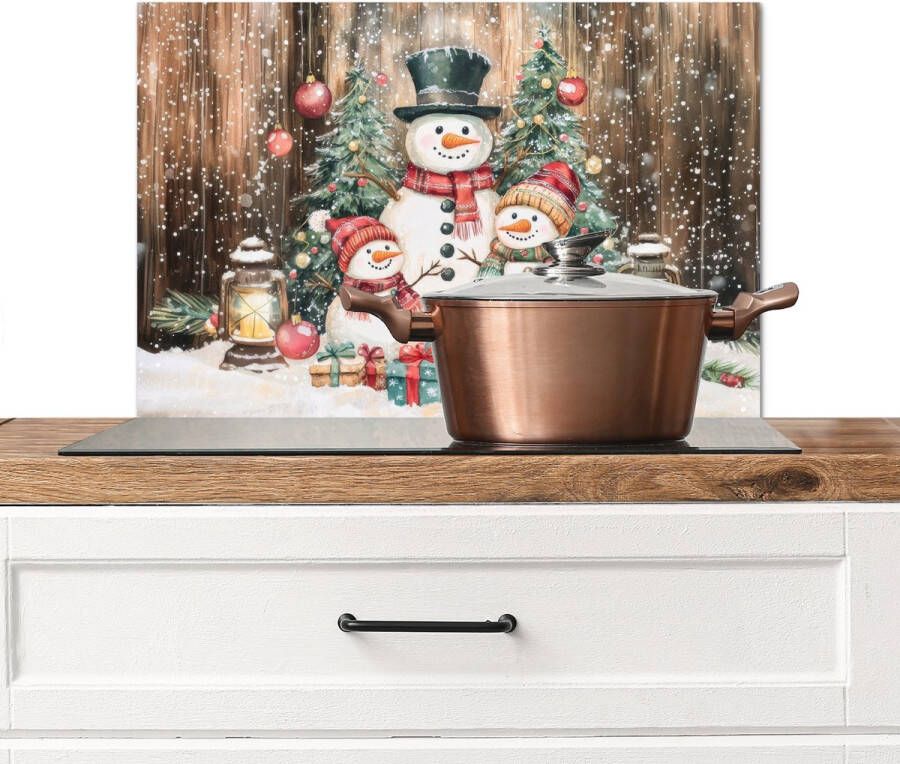 KitchenYeah Spatscherm keuken 60x40 cm Kookplaat achterwand Sneeuwpop Familie Kleurrijk Muurbeschermer Spatwand fornuis Hoogwaardig aluminium