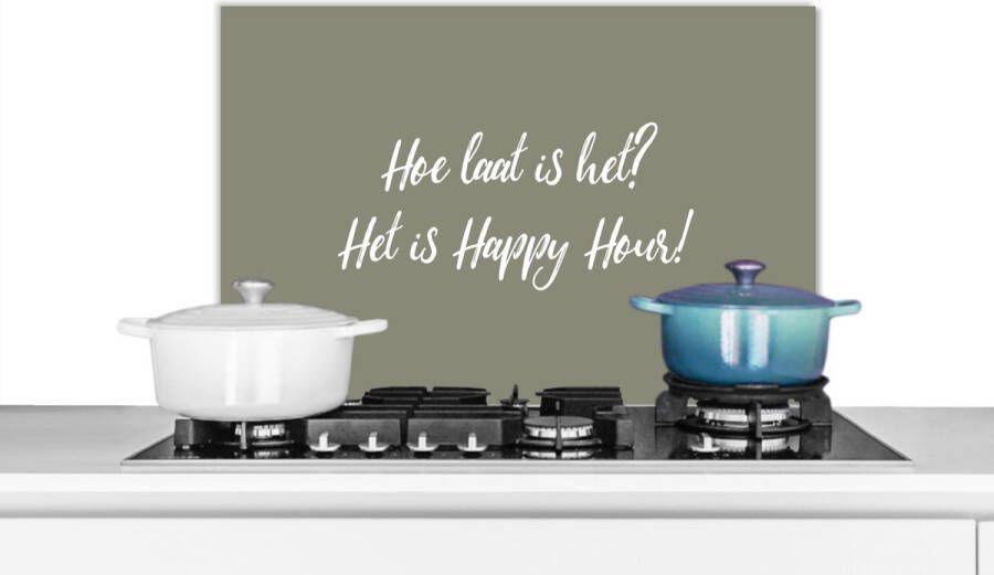 KitchenYeah Spatscherm keuken 60x40 cm Kookplaat achterwand Spreuken Hoe laat is het? Het is happy hour! Quotes Muurbeschermer Spatwand fornuis Hoogwaardig aluminium