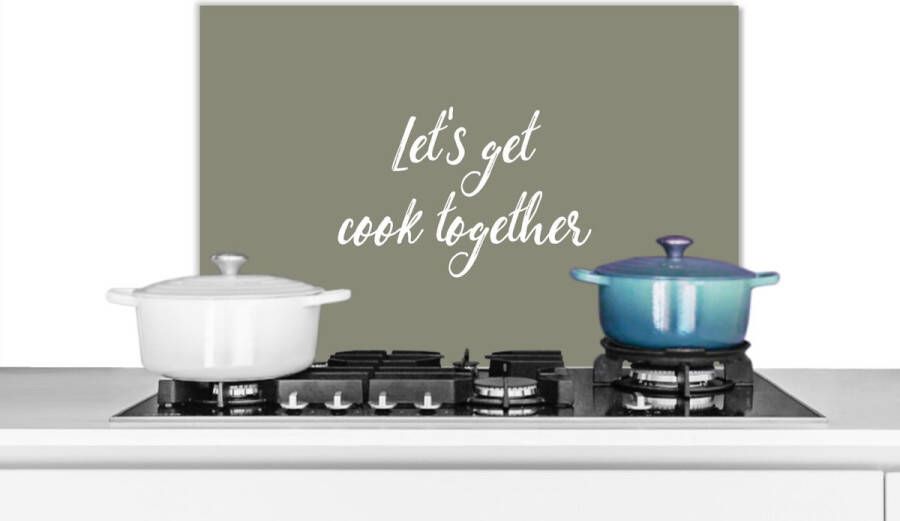 KitchenYeah Spatscherm keuken 60x40 cm Kookplaat achterwand Spreuken Let's get cook together Quotes Koken Muurbeschermer Spatwand fornuis Hoogwaardig aluminium