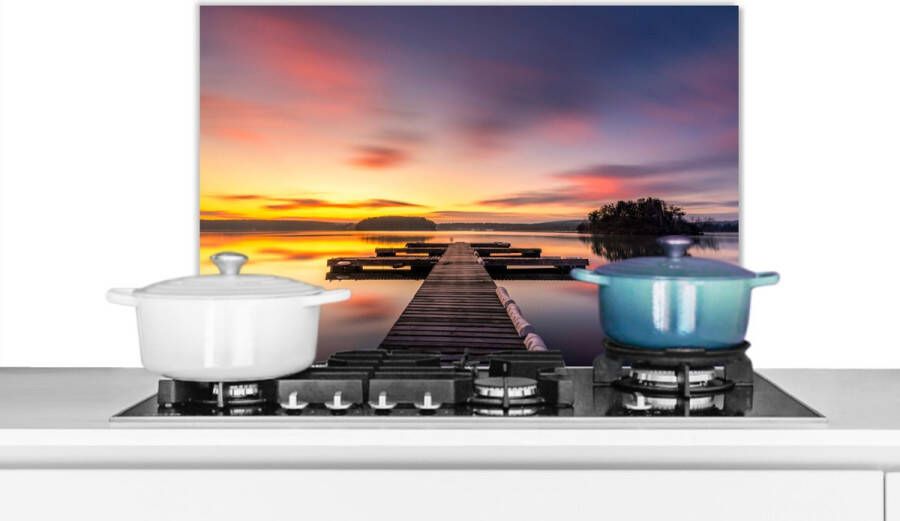 KitchenYeah Spatscherm keuken 60x40 cm Kookplaat achterwand Steiger Zonsondergang Water Zee Reflectie Muurbeschermer Spatwand fornuis Hoogwaardig aluminium