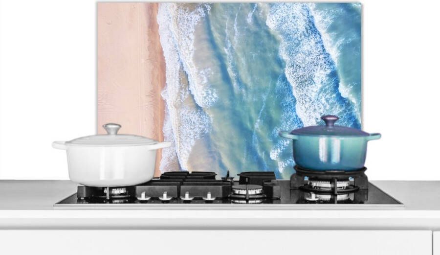 KitchenYeah Spatscherm keuken 60x40 cm Kookplaat achterwand Strand Water Zee Muurbeschermer Spatwand fornuis Hoogwaardig aluminium