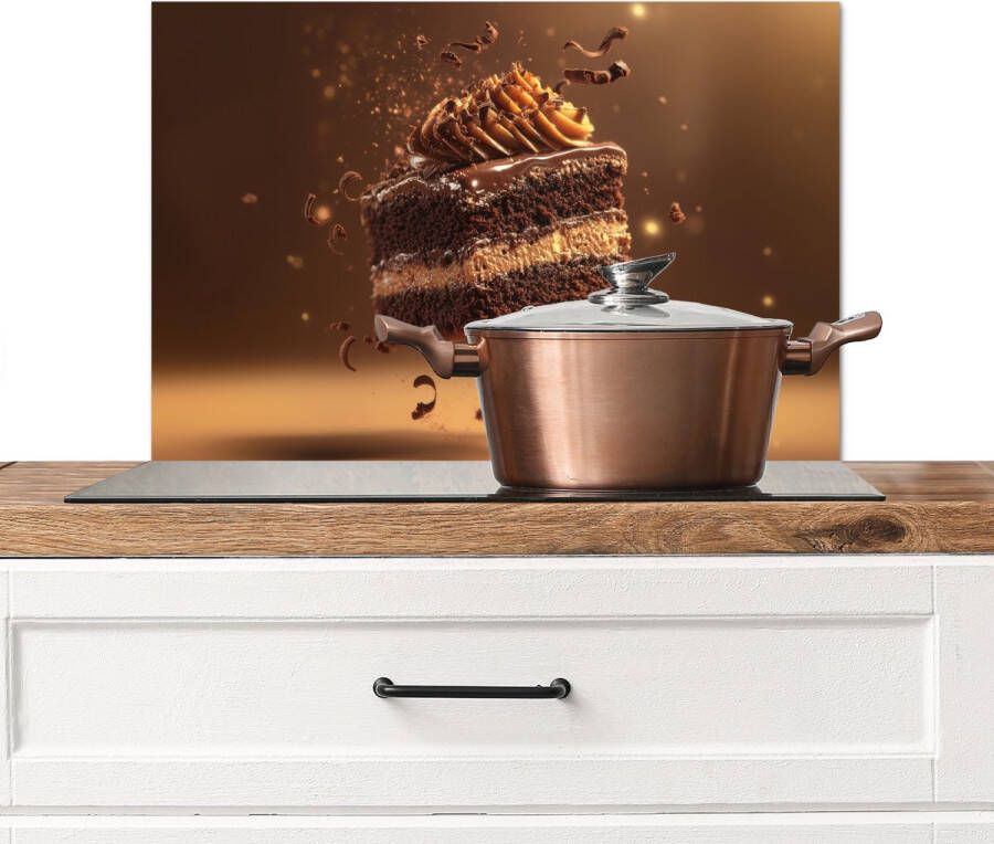 KitchenYeah Spatscherm keuken 60x40 cm Kookplaat achterwand Taart Chocolade Eten Brownie Muurbeschermer Spatwand fornuis Hoogwaardig aluminium