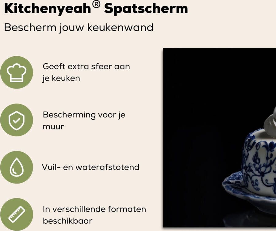 KitchenYeah Spatscherm keuken 60x40 cm Kookplaat achterwand Taart Slagroom Kers Bord Delfts blauw Muurbeschermer Spatwand fornuis Hoogwaardig aluminium