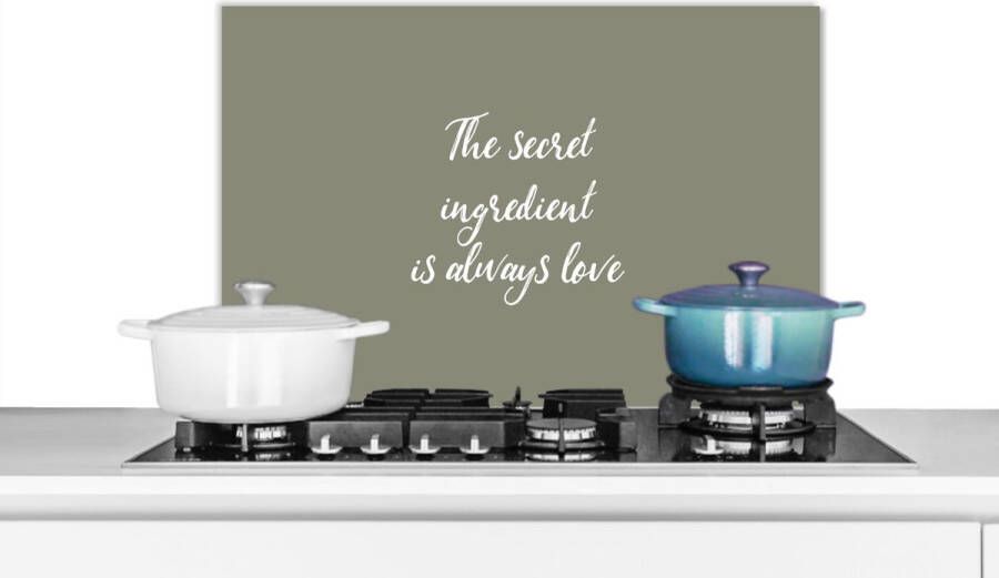 KitchenYeah Spatscherm keuken 60x40 cm Kookplaat achterwand The secret ingredient is always love Liefde Spreuken Quotes Muurbeschermer Spatwand fornuis Hoogwaardig aluminium