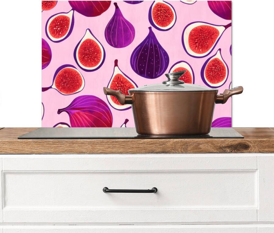 KitchenYeah Spatscherm keuken 60x40 cm Kookplaat achterwand Vijgen Roze Paars Muurbeschermer Spatwand fornuis Hoogwaardig aluminium