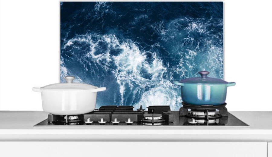 KitchenYeah Spatscherm keuken 60x40 cm Kookplaat achterwand Water Golf Blauw Muurbeschermer Spatwand fornuis Hoogwaardig aluminium
