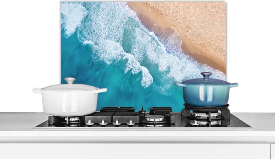KitchenYeah Spatscherm keuken 60x40 cm Kookplaat achterwand Water Zee Strand Zomer Muurbeschermer Spatwand fornuis Hoogwaardig aluminium