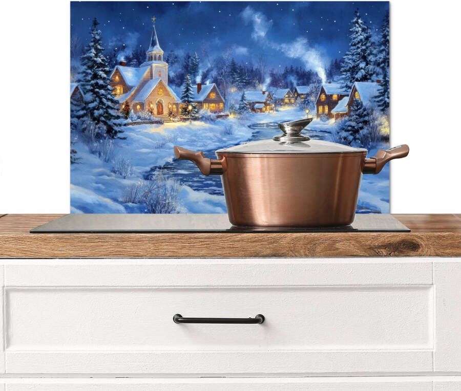 KitchenYeah Spatscherm keuken 60x40 cm Kookplaat achterwand Winteravond Kerstdorp Donker Muurbeschermer Spatwand fornuis Hoogwaardig aluminium