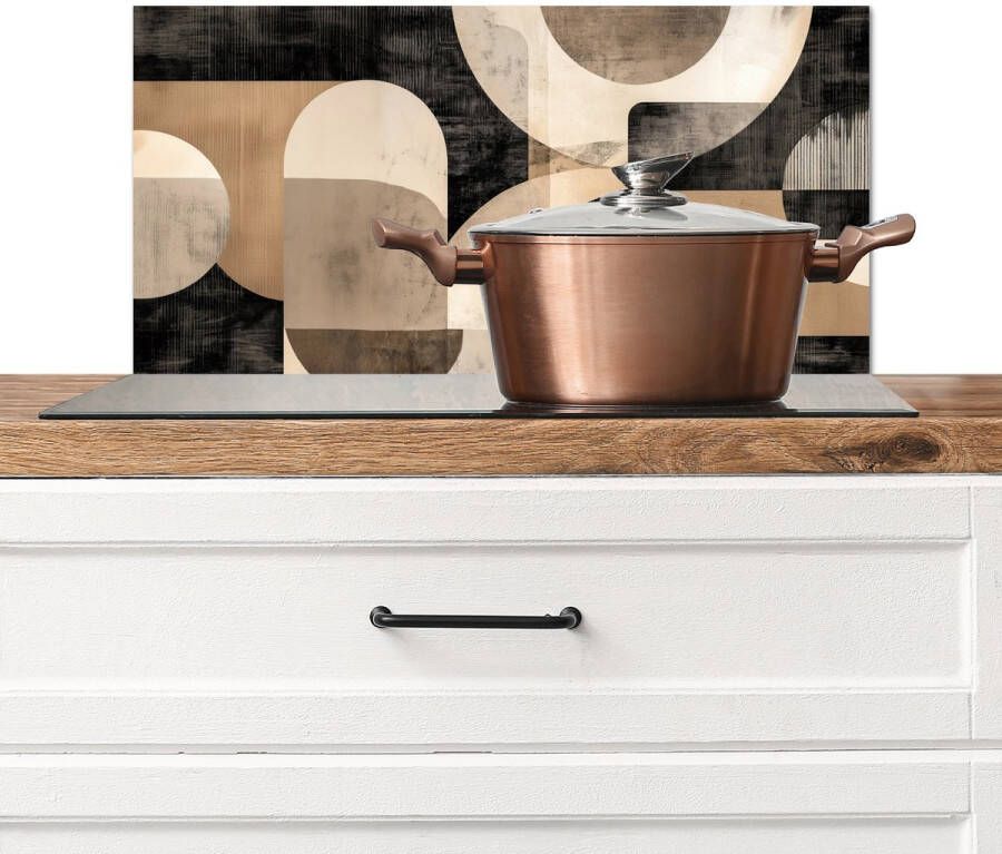 KitchenYeah Spatscherm keuken 70x30 cm Kookplaat achterwand Abstract Vormen Modern Beige Muurbeschermer Spatwand fornuis Hoogwaardig aluminium