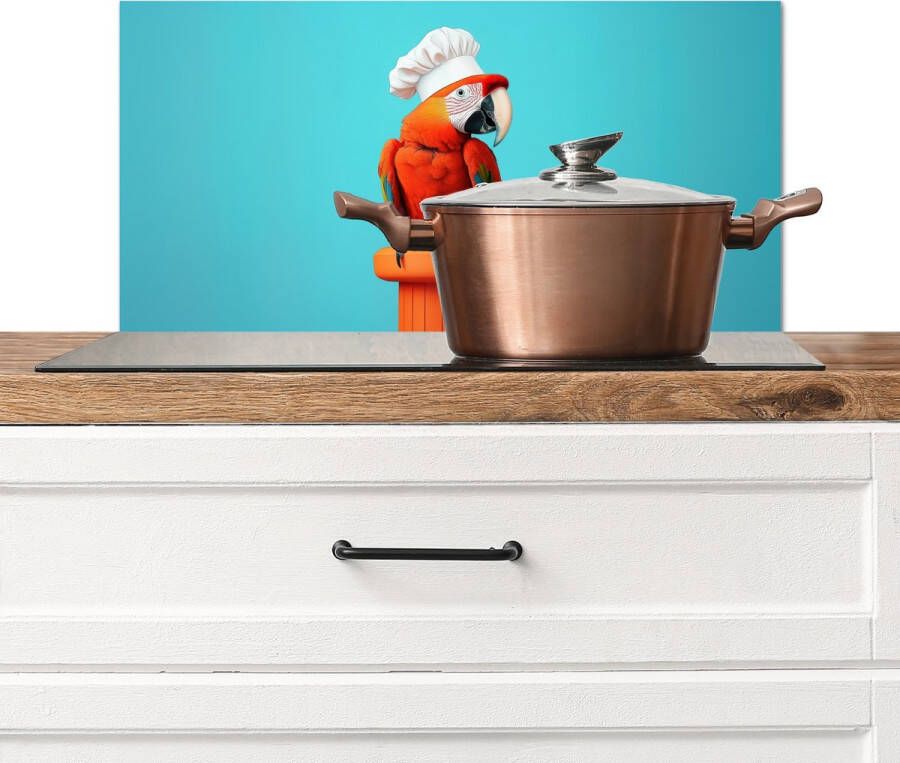 KitchenYeah Spatscherm keuken 70x30 cm Kookplaat achterwand Ara Koksmuts Sokkel Grappig Muurbeschermer Spatwand fornuis Hoogwaardig aluminium