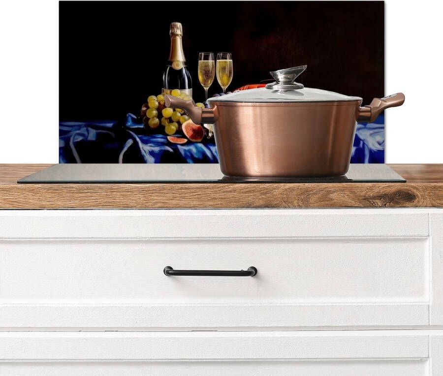 KitchenYeah Spatscherm keuken 70x30 cm Kookplaat achterwand Champagne Luxe Oesters Muurbeschermer Spatwand fornuis Hoogwaardig aluminium