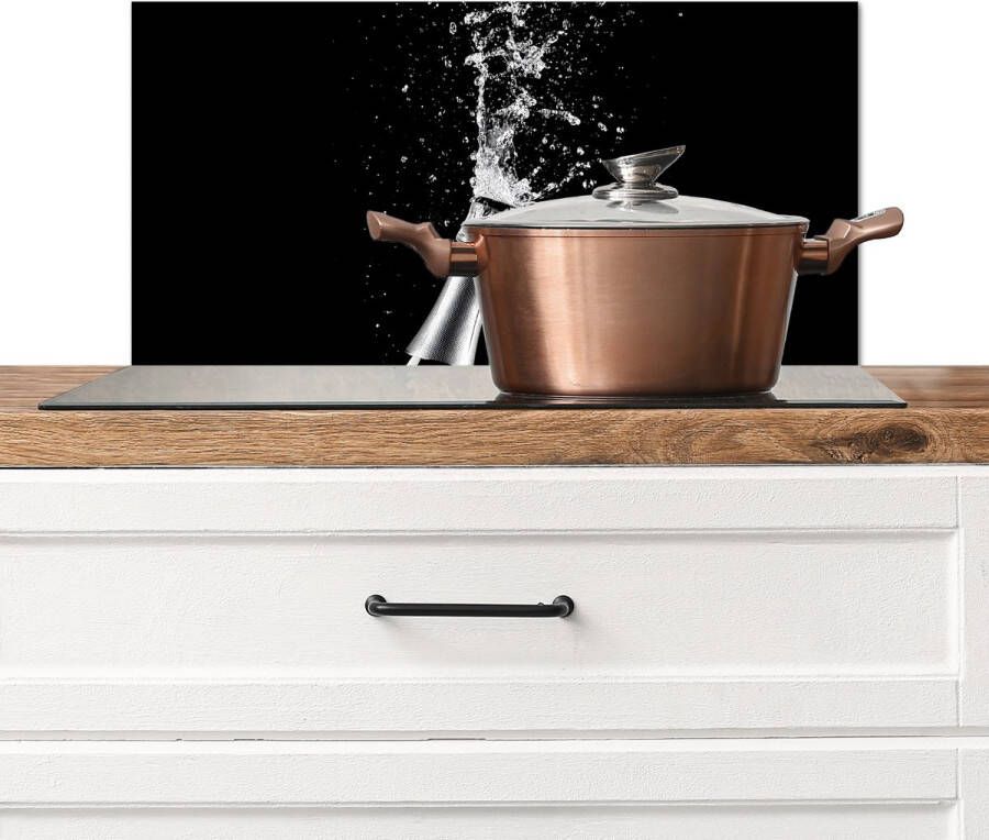 KitchenYeah Spatscherm keuken 70x30 cm Kookplaat achterwand Champagne Zwart Spetters Popping Muurbeschermer Spatwand fornuis Hoogwaardig aluminium