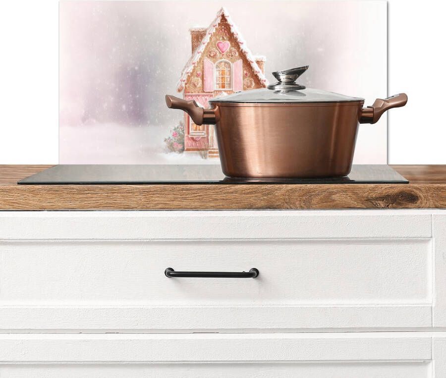 KitchenYeah Spatscherm keuken 70x30 cm Kookplaat achterwand Huisje Suiker Pastel Muurbeschermer Spatwand fornuis Hoogwaardig aluminium