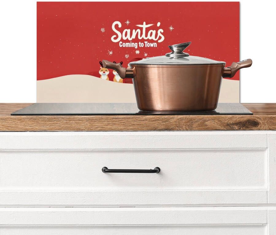 KitchenYeah Spatscherm keuken 70x30 cm Kookplaat achterwand Illustratie Kerstman Rendieren Rood Muurbeschermer Spatwand fornuis Hoogwaardig aluminium