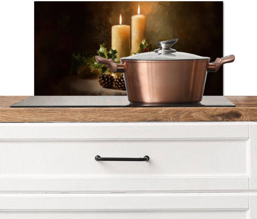 KitchenYeah Spatscherm keuken 70x30 cm Kookplaat achterwand Kaarslicht Kerst Veelkleurig Muurbeschermer Spatwand fornuis Hoogwaardig aluminium