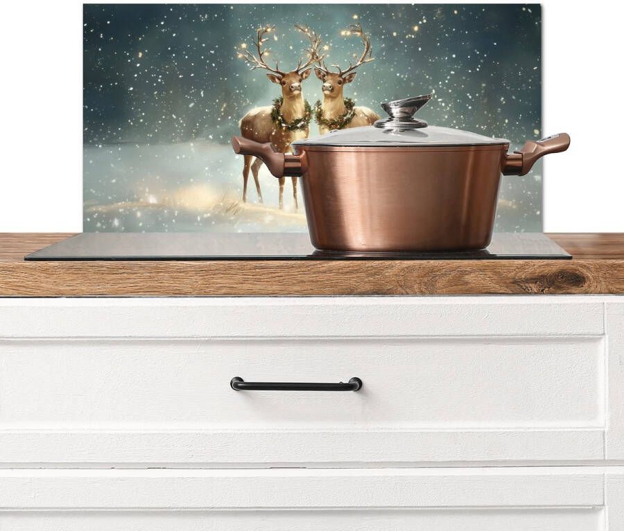 KitchenYeah Spatscherm keuken 70x30 cm Kookplaat achterwand Kerstmagie Winterwoud Rendier Muurbeschermer Spatwand fornuis Hoogwaardig aluminium