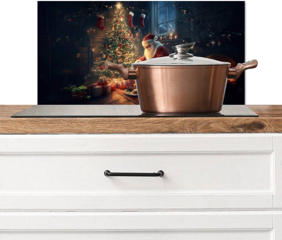 KitchenYeah Spatscherm keuken 70x30 cm Kookplaat achterwand Kerstman Haard Donker Muurbeschermer Spatwand fornuis Hoogwaardig aluminium