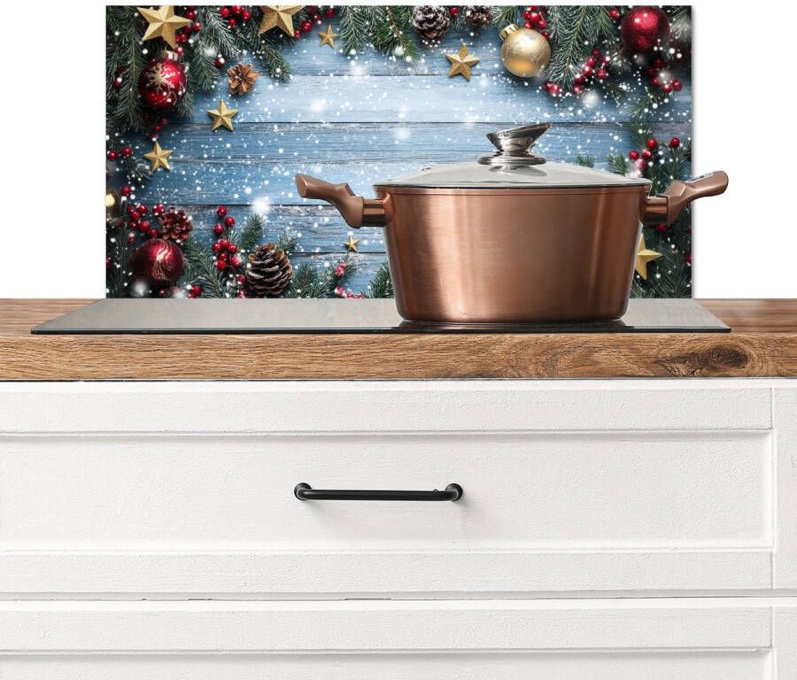KitchenYeah Spatscherm keuken 70x30 cm Kookplaat achterwand Kerstomlijsting Sneeuw Meerkleurig Muurbeschermer Spatwand fornuis Hoogwaardig aluminium