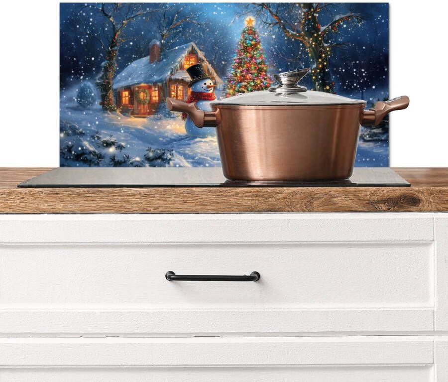 KitchenYeah Spatscherm keuken 70x30 cm Kookplaat achterwand Kerstwonder Winteravond Kleurrijk Muurbeschermer Spatwand fornuis Hoogwaardig aluminium
