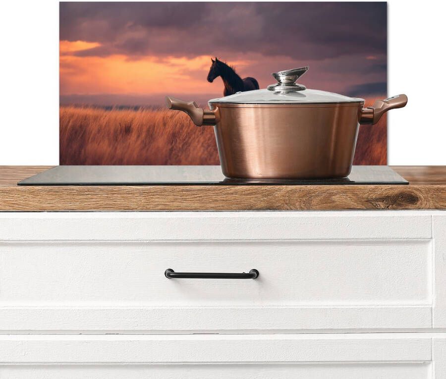 KitchenYeah Spatscherm keuken 70x30 cm Kookplaat achterwand Paard Wolken Open veld Muurbeschermer Spatwand fornuis Hoogwaardig aluminium