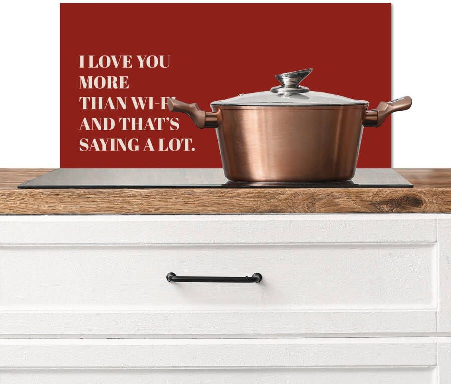 KitchenYeah Spatscherm keuken 70x30 cm Kookplaat achterwand Rood Quote Liefde Muurbeschermer Spatwand fornuis Hoogwaardig aluminium