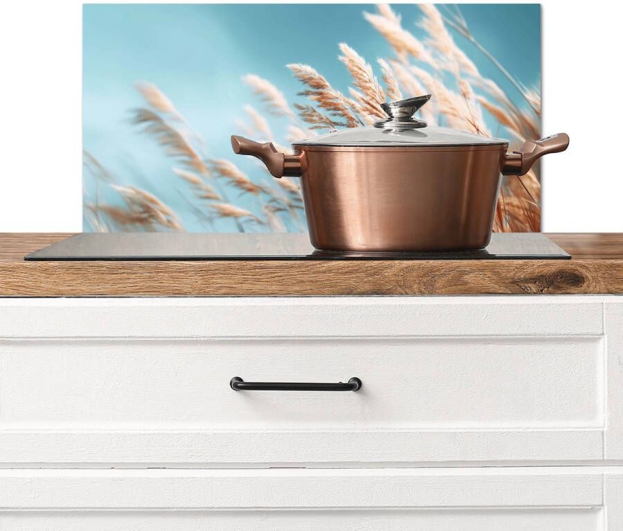 KitchenYeah Spatscherm keuken 70x30 cm Kookplaat achterwand Siergras Wind Lichtbruin Muurbeschermer Spatwand fornuis Hoogwaardig aluminium