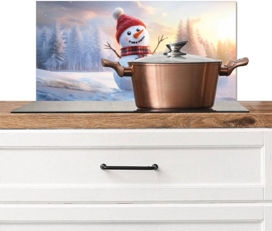 KitchenYeah Spatscherm keuken 70x30 cm Kookplaat achterwand Sneeuwpop Zonsondergang Wit Muurbeschermer Spatwand fornuis Hoogwaardig aluminium