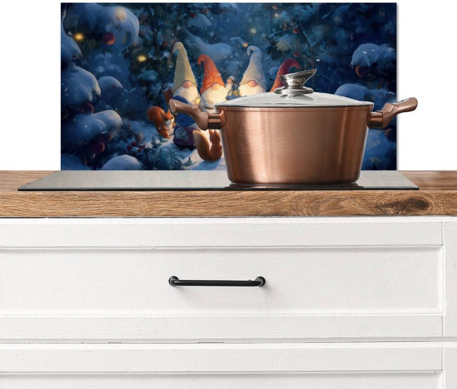 KitchenYeah Spatscherm keuken 70x30 cm Kookplaat achterwand Winter Gnooms Eekhoorns Meerkleurig Muurbeschermer Spatwand fornuis Hoogwaardig aluminium