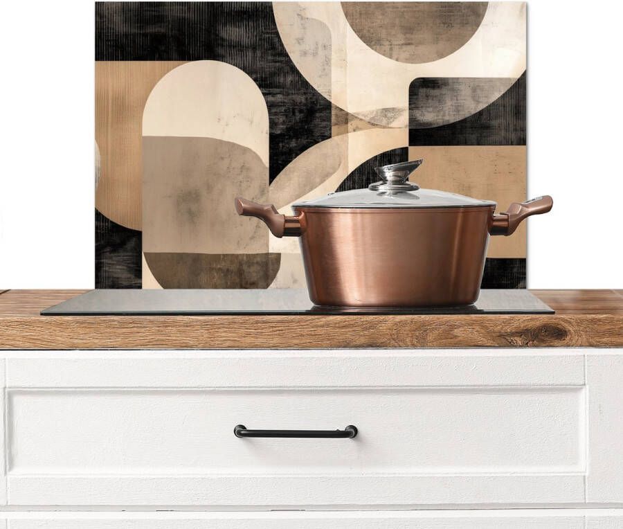 KitchenYeah Spatscherm keuken 70x50 cm Kookplaat achterwand Abstract Vormen Modern Beige Muurbeschermer Spatwand fornuis Hoogwaardig aluminium