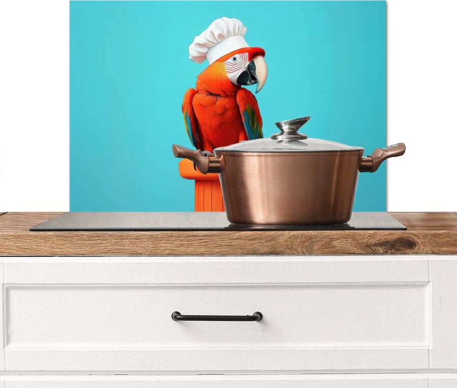 KitchenYeah Spatscherm keuken 70x50 cm Kookplaat achterwand Ara Koksmuts Sokkel Grappig Muurbeschermer Spatwand fornuis Hoogwaardig aluminium