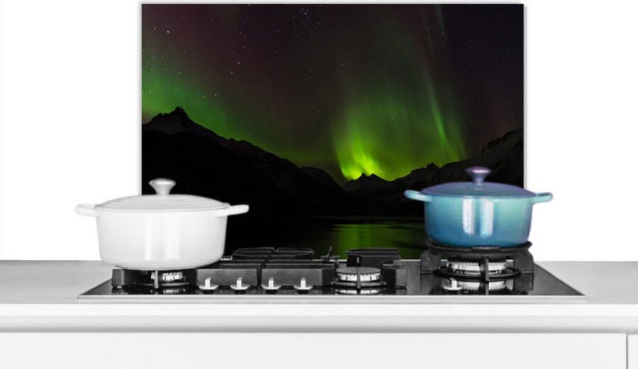 KitchenYeah Spatscherm keuken 70x50 cm Kookplaat achterwand Aurora Sterrenhemel Bergen Muurbeschermer Spatwand fornuis Hoogwaardig aluminium
