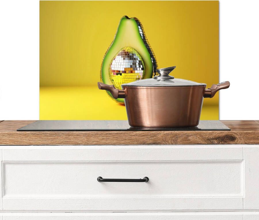 KitchenYeah Spatscherm keuken 70x50 cm Kookplaat achterwand Avocado Discobal Geel Glitter Muurbeschermer Spatwand fornuis Hoogwaardig aluminium