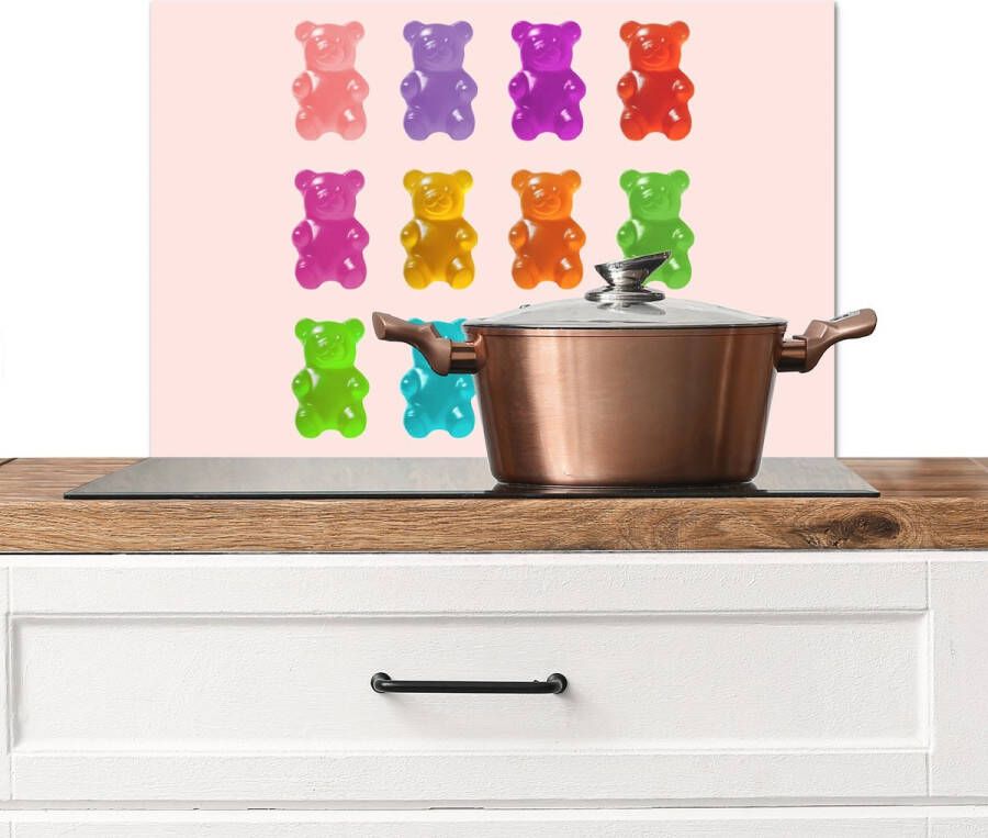 KitchenYeah Spatscherm keuken 70x50 cm Kookplaat achterwand Beer- Gummy Kleurrijk Snoep Muurbeschermer Spatwand fornuis Hoogwaardig aluminium