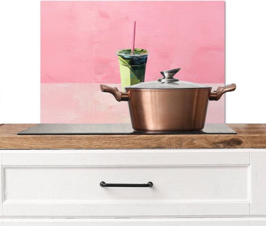 KitchenYeah Spatscherm keuken 70x50 cm Kookplaat achterwand Beker Rietje Minimalistisch Groen Muurbeschermer Spatwand fornuis Hoogwaardig aluminium