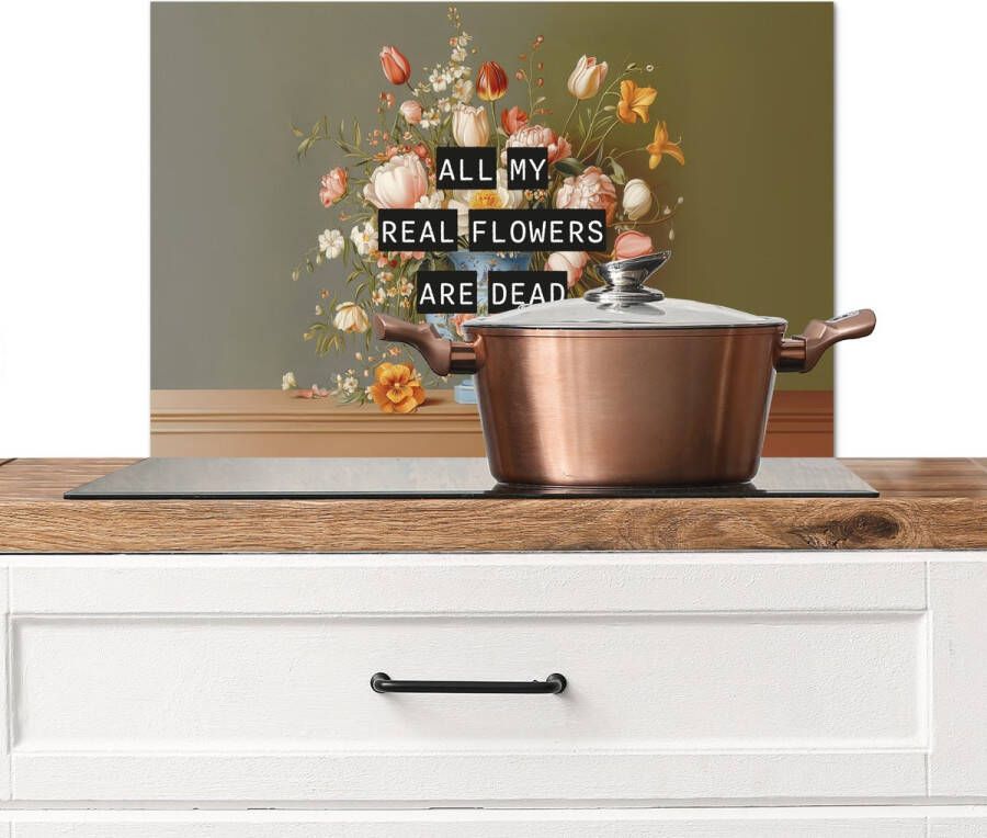 KitchenYeah Spatscherm keuken 70x50 cm Kookplaat achterwand Bloem Quote Vintage Art Muurbeschermer Spatwand fornuis Hoogwaardig aluminium