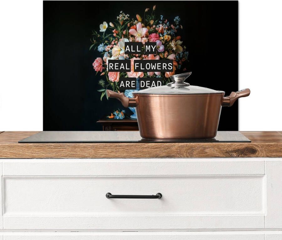 KitchenYeah Spatscherm keuken 70x50 cm Kookplaat achterwand Bloemen Art Pastel Quotes Muurbeschermer Spatwand fornuis Hoogwaardig aluminium