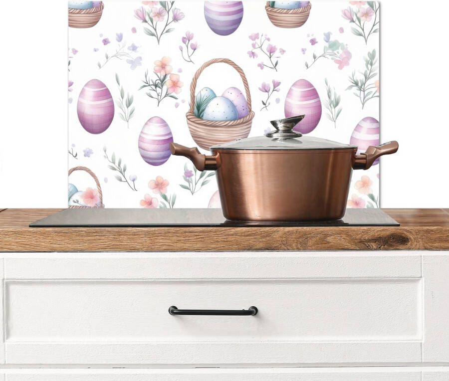 KitchenYeah Spatscherm keuken 70x50 cm Kookplaat achterwand Bloemen Paaseieren Patroon Muurbeschermer Spatwand fornuis Hoogwaardig aluminium