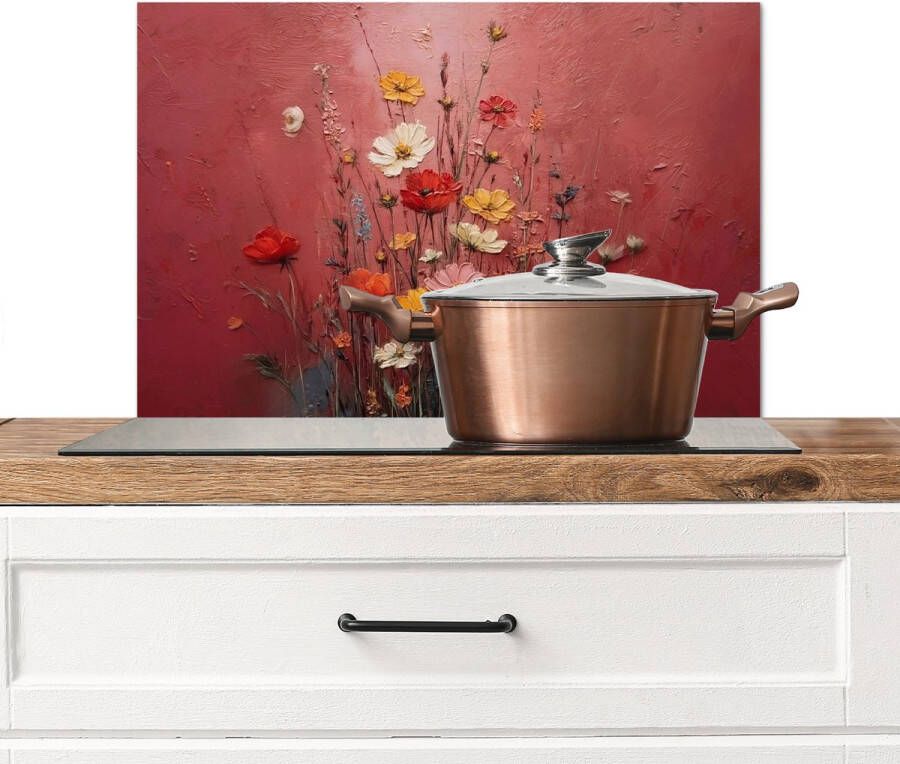KitchenYeah Spatscherm keuken 70x50 cm Kookplaat achterwand Bloemenboeket Diepte Tastbare textuur Muurbeschermer Spatwand fornuis Hoogwaardig aluminium
