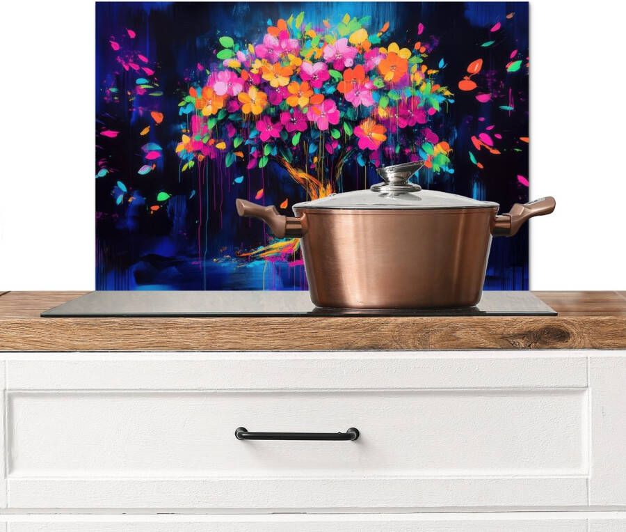 KitchenYeah Spatscherm keuken 70x50 cm Kookplaat achterwand Boom Bloemen Magisch Gekleurde Muurbeschermer Spatwand fornuis Hoogwaardig aluminium