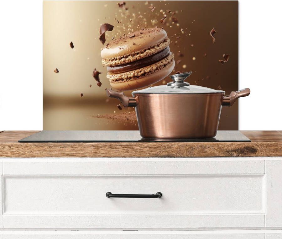 KitchenYeah Spatscherm keuken 70x50 cm Kookplaat achterwand Chocolade Macarons Eten Snoep Muurbeschermer Spatwand fornuis Hoogwaardig aluminium